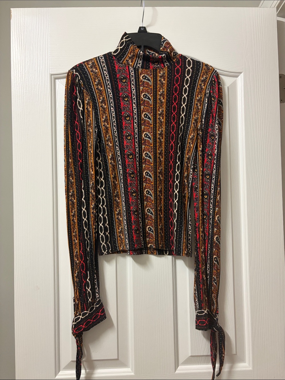 Free People Black Multicolor Striped Paisley Turtleneck Long Sleeve Top - Picture 2 of 3